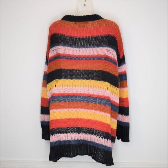 Zara Multicolor Striped Sweater Tunic Dress Sz M Italian Yarn Boho 70s Retro - Picture 9 of 14